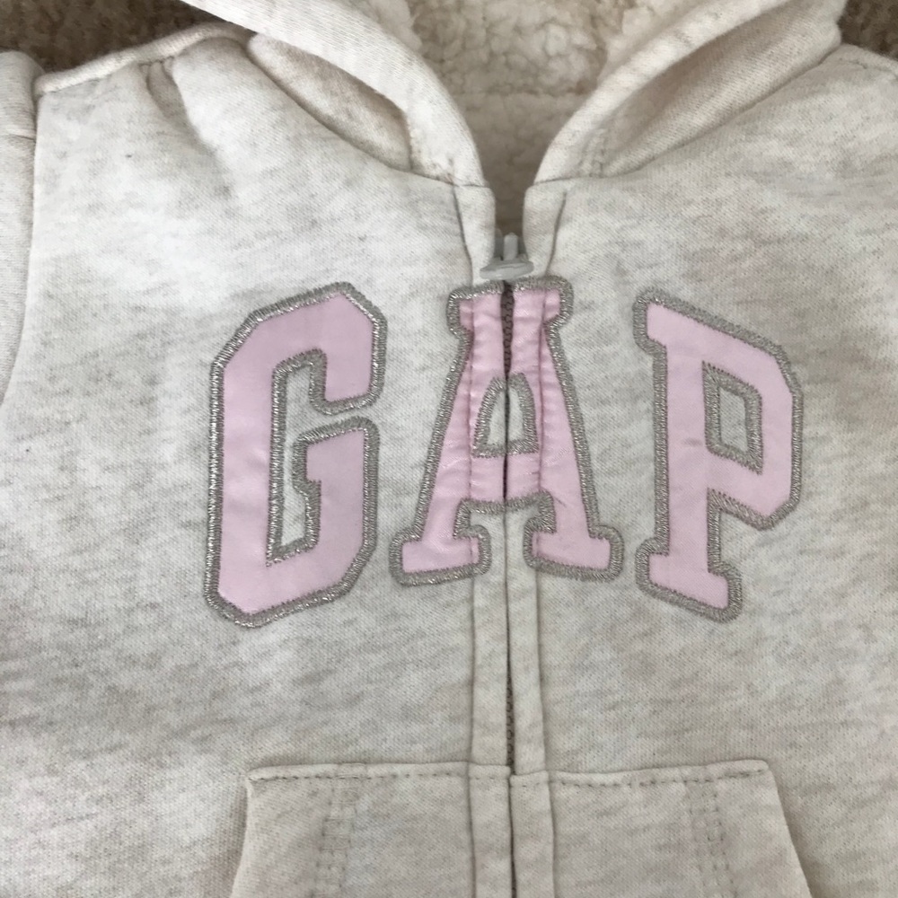Gap Baby Girl Sherpa Lined Hoodie Zip Cream/Pink